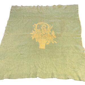 VTG Golden Dawn Twin Wool Blanket Reversible Gold & Green 69 X 72
